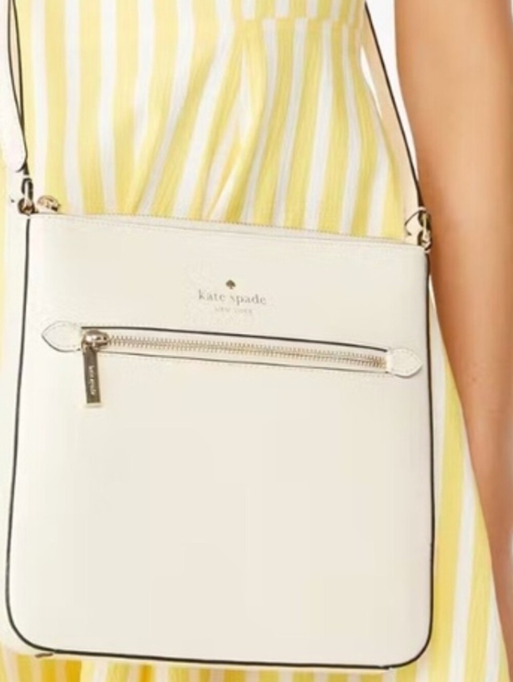 Kate Spade ♤ Sadie North South Cream/White Leather Crossbody with Gold Hardware